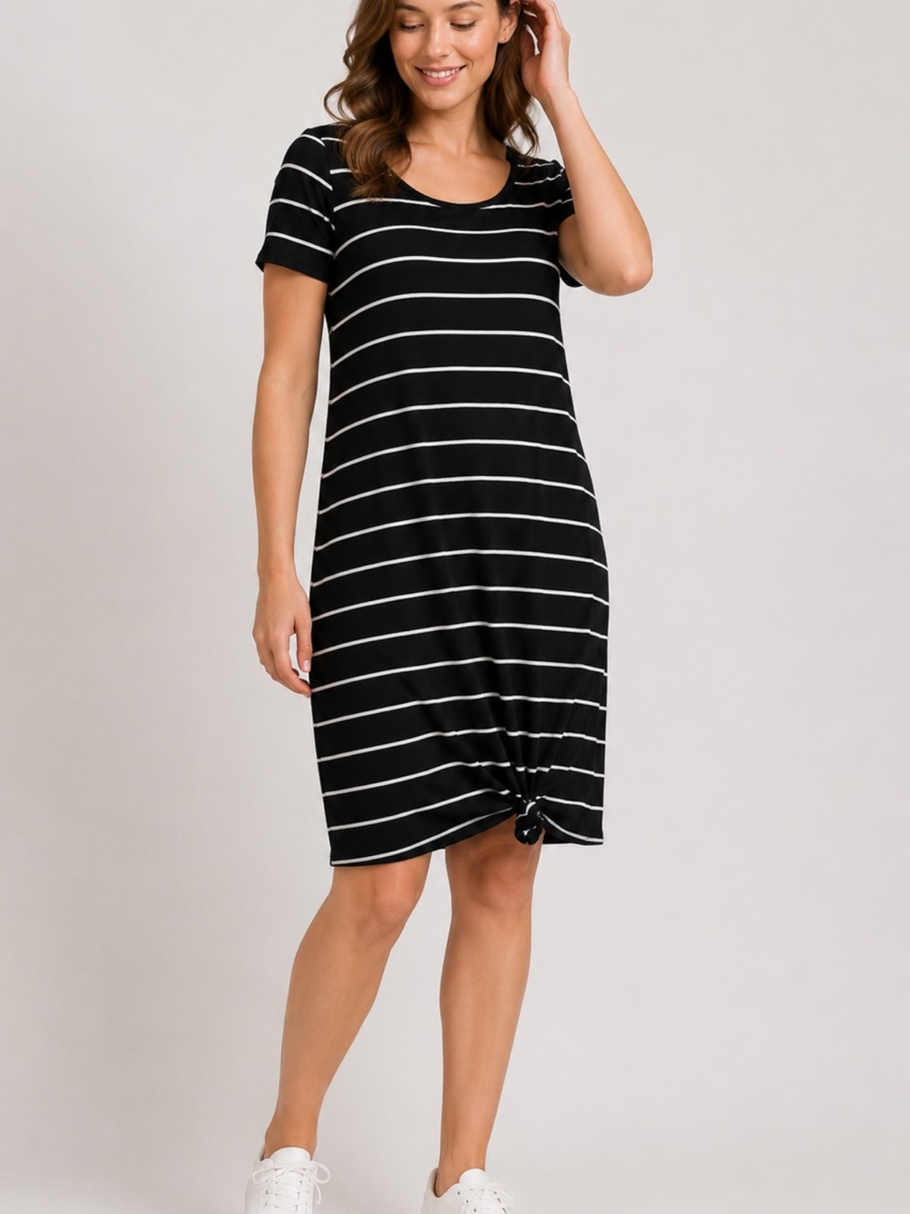 Ava & Viv Black & White Striped Tie-Hem Midi Dress Plus Size Rayon Spandex
